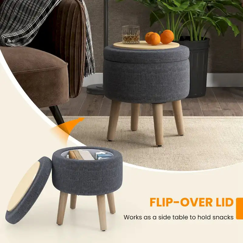Pouf de rangement rond – Repose-pieds décoratif avec plateau