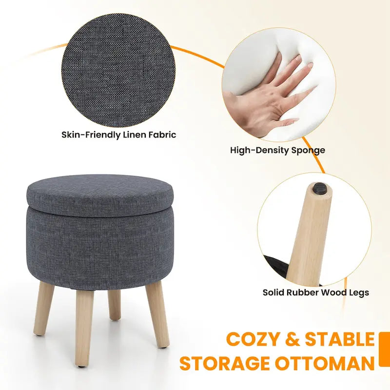 Pouf de rangement rond – Repose-pieds décoratif avec plateau
