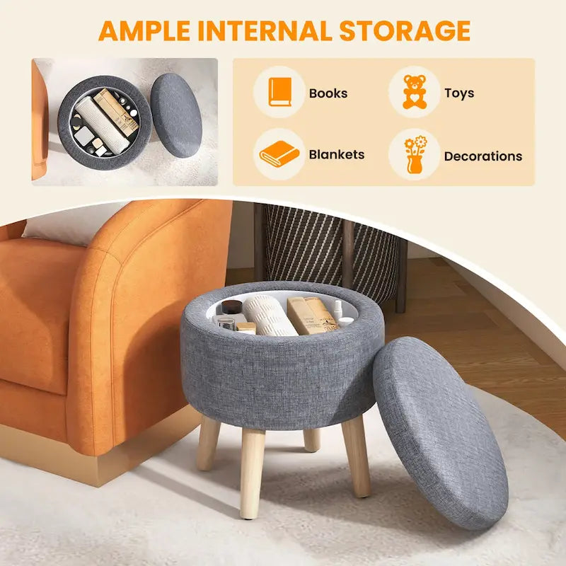 Pouf de rangement rond – Repose-pieds décoratif avec plateau