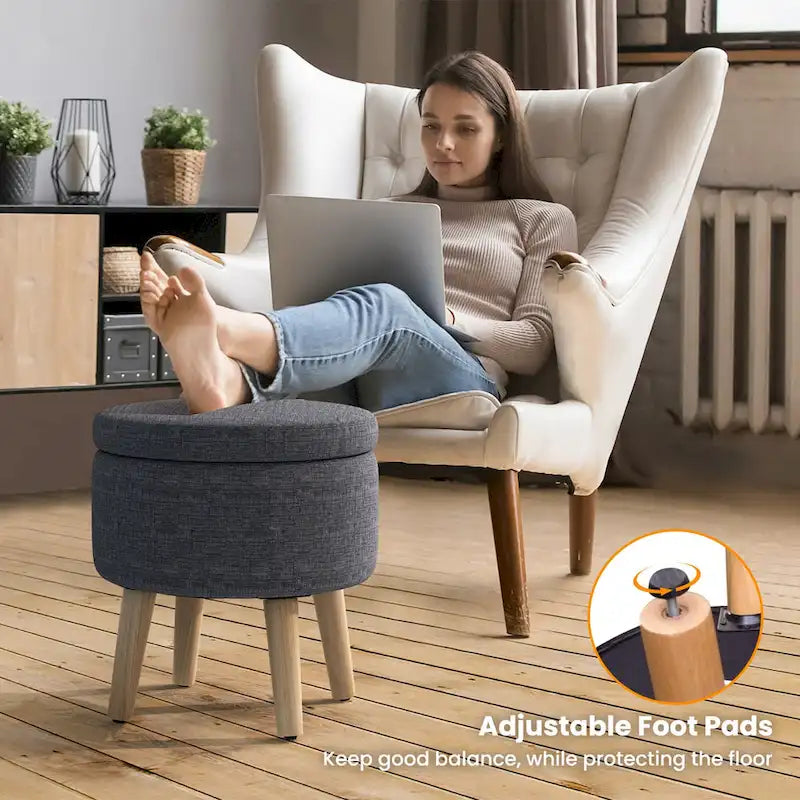 Pouf de rangement rond – Repose-pieds décoratif avec plateau