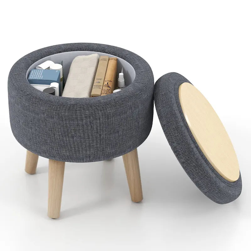Pouf de rangement rond – Repose-pieds décoratif avec plateau