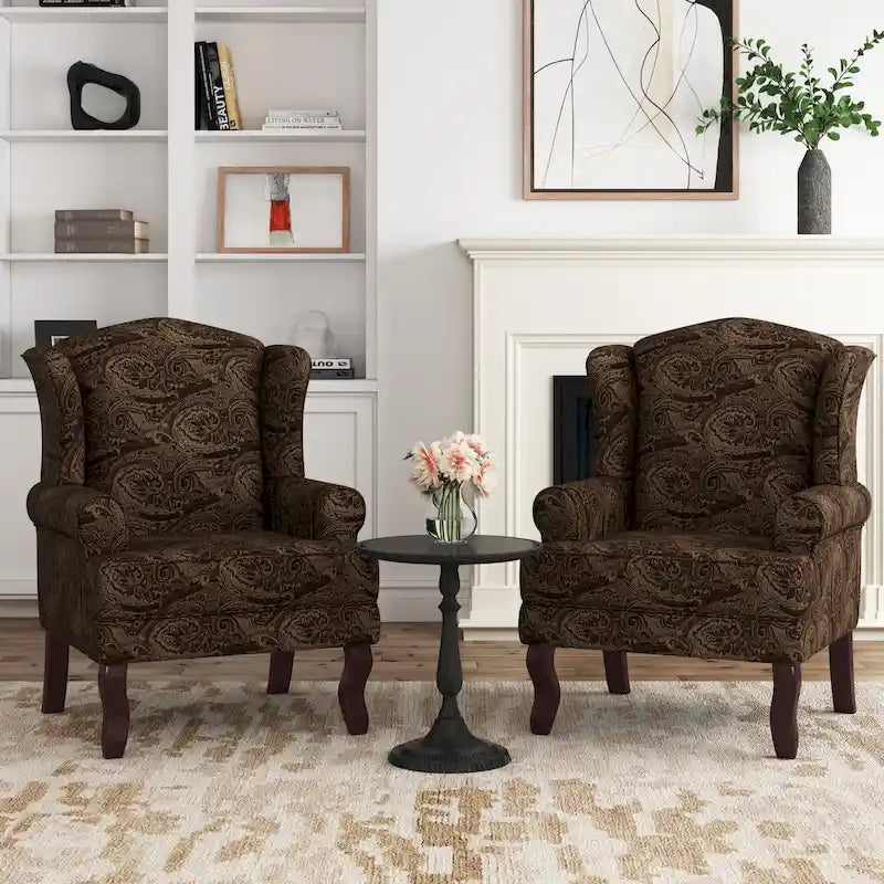 Lot de 2 fauteuils à oreilles élégants pour salon, fauteuils d'appoint rembourrés