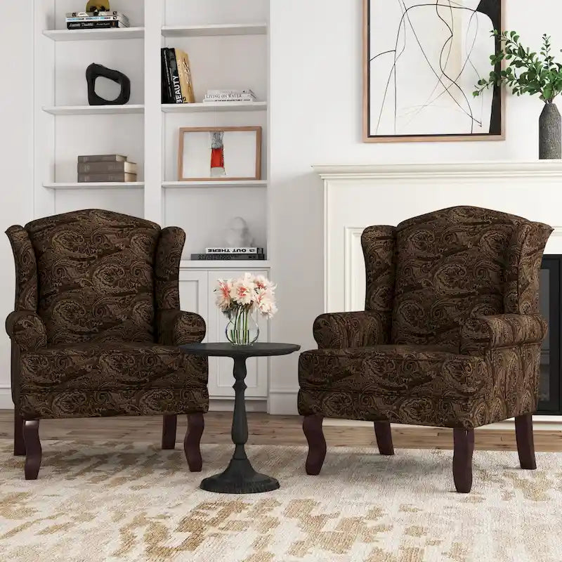 Lot de 2 fauteuils à oreilles élégants pour salon, fauteuils d'appoint rembourrés