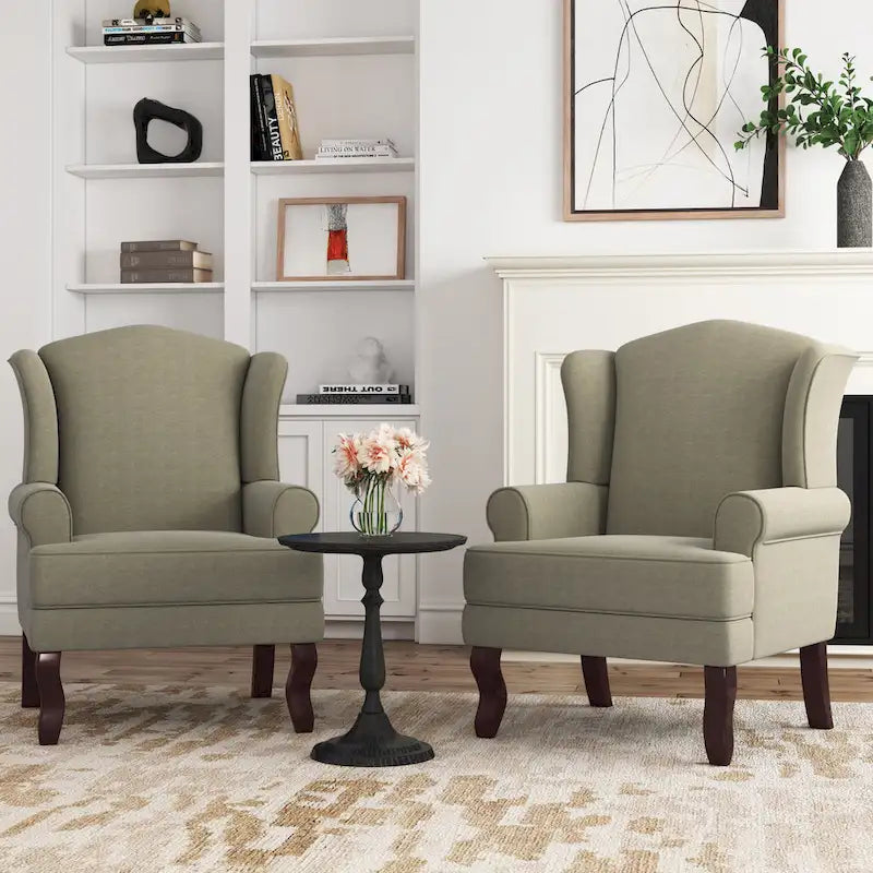 Lot de 2 fauteuils à oreilles élégants pour salon, fauteuils d'appoint rembourrés
