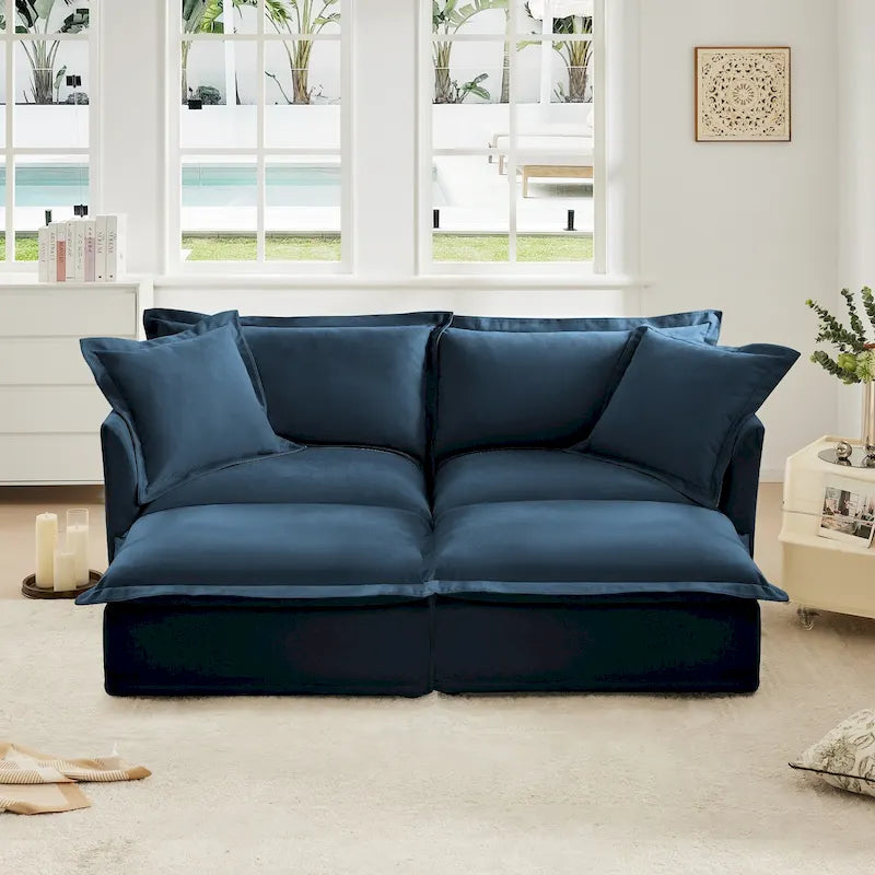 83.4 Canapé d'angle 2 places Chenille avec Ottomans