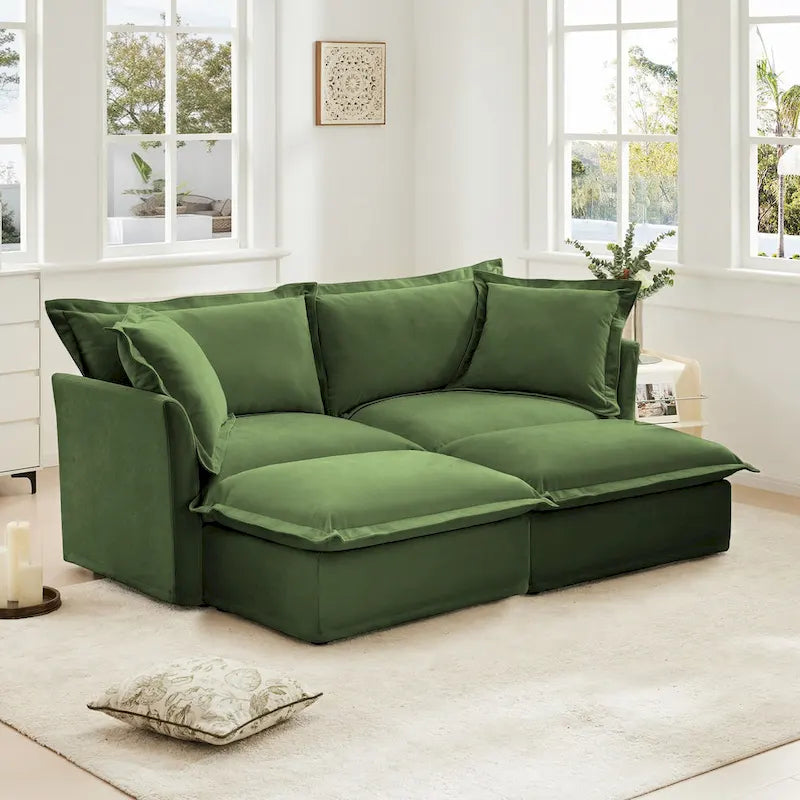 83.4 Canapé d'angle 2 places Chenille avec Ottomans