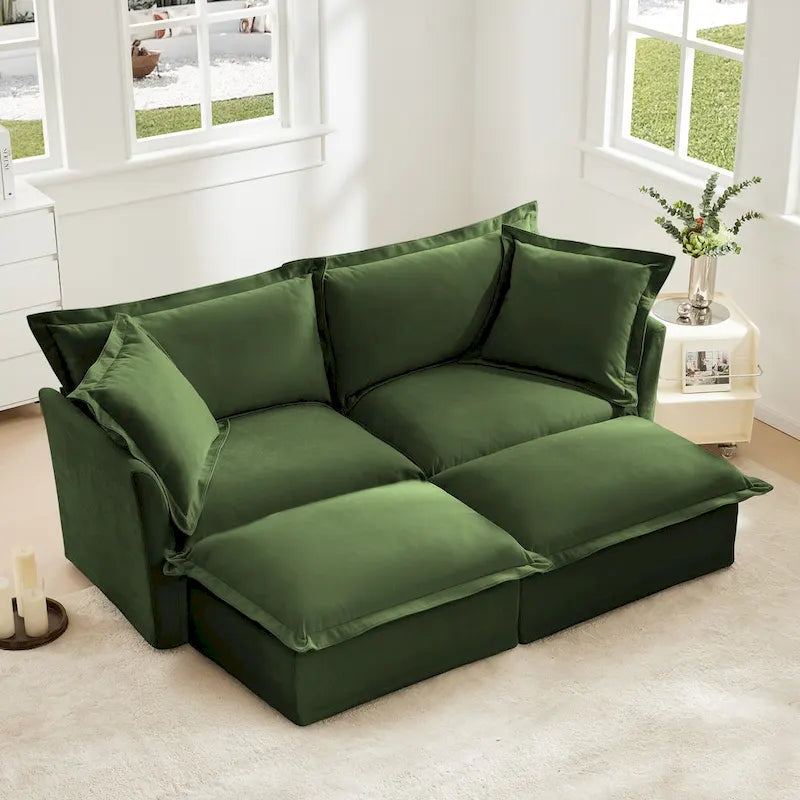 83.4 Canapé d'angle 2 places Chenille avec Ottomans