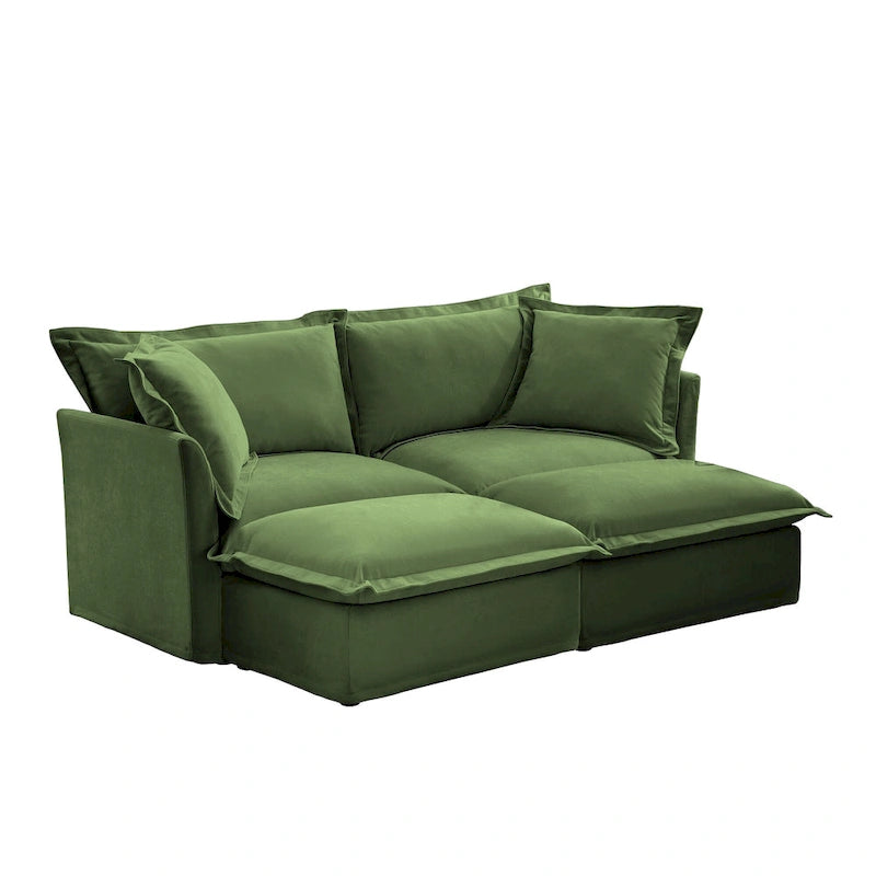 83.4 Canapé d'angle 2 places Chenille avec Ottomans