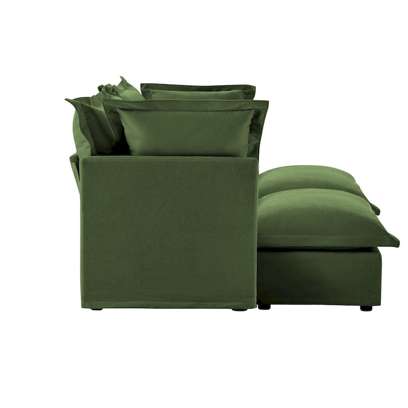 83.4 Canapé d'angle 2 places Chenille avec Ottomans