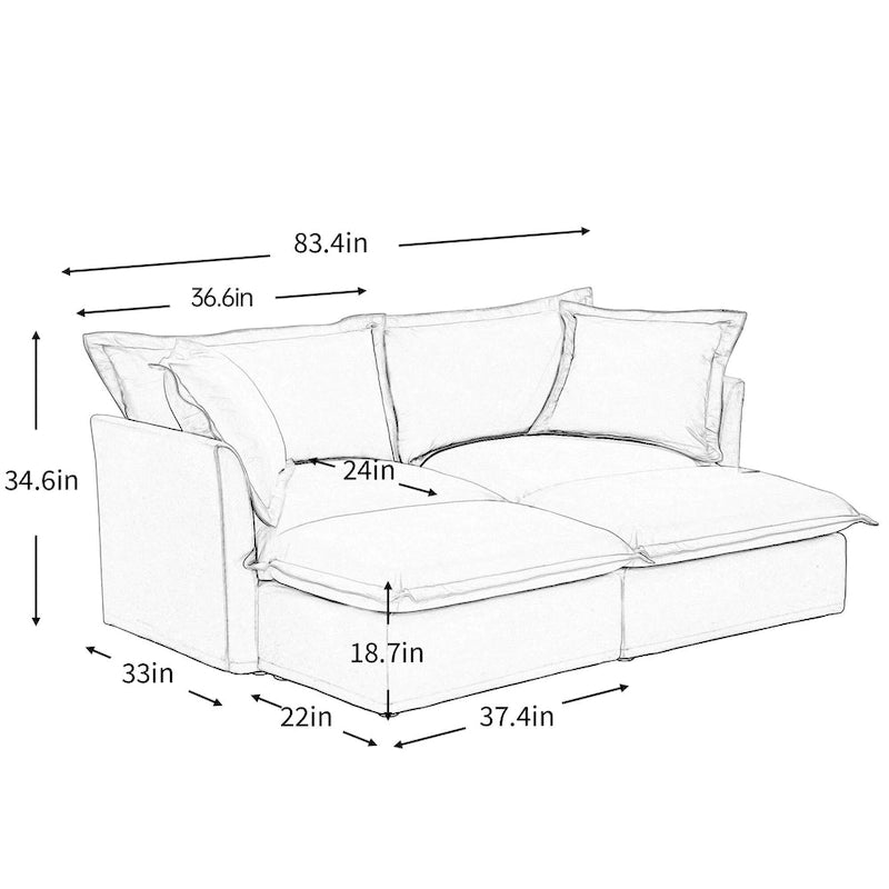 83.4 Canapé d'angle 2 places Chenille avec Ottomans