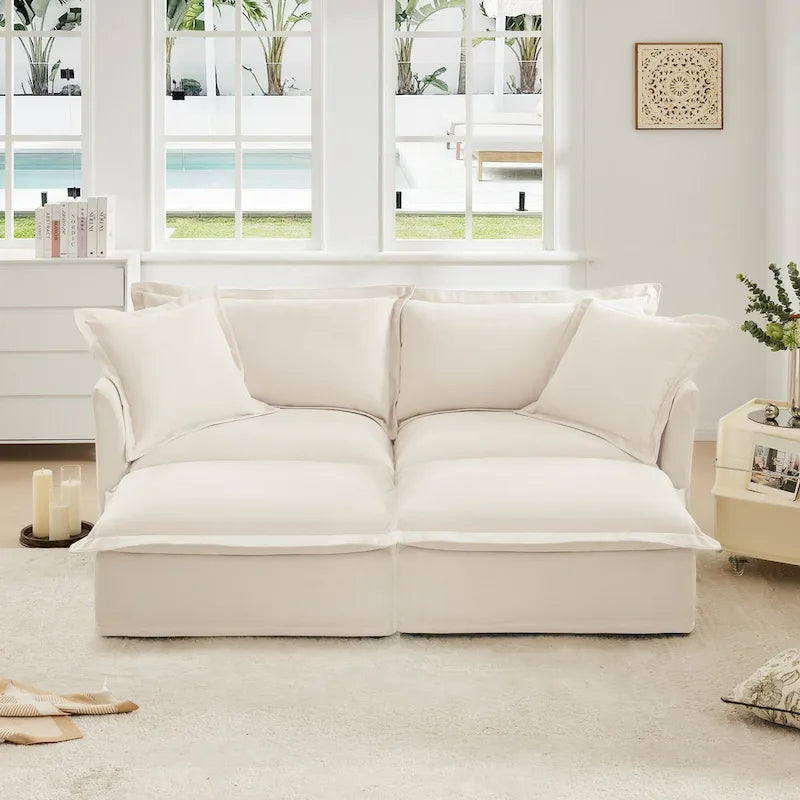 83.4 Canapé d'angle 2 places Chenille avec Ottomans