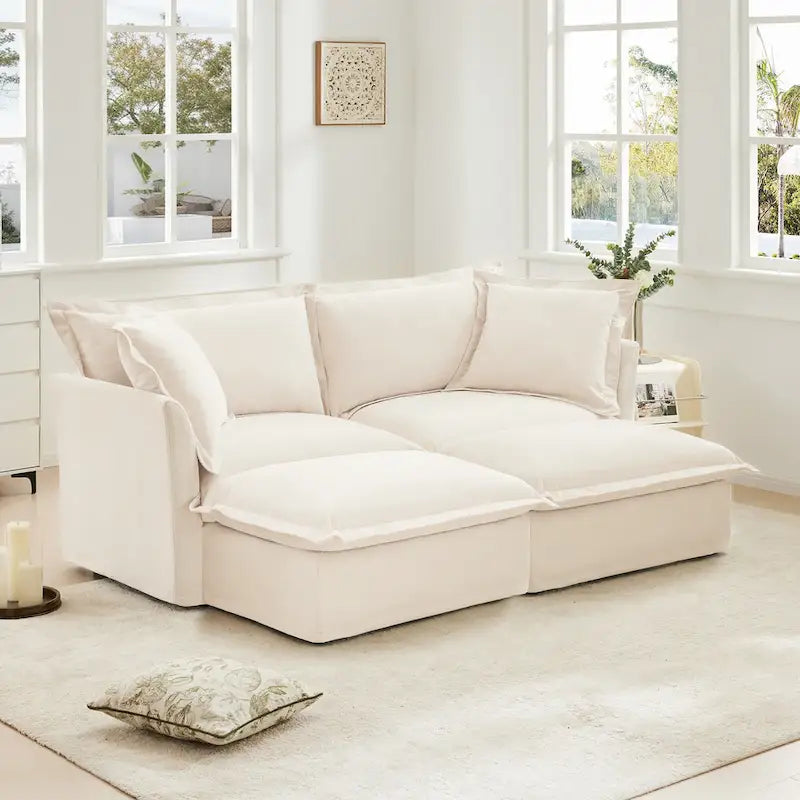 83.4 Canapé d'angle 2 places Chenille avec Ottomans