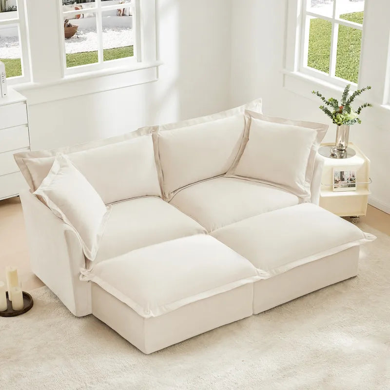 83.4 Canapé d'angle 2 places Chenille avec Ottomans