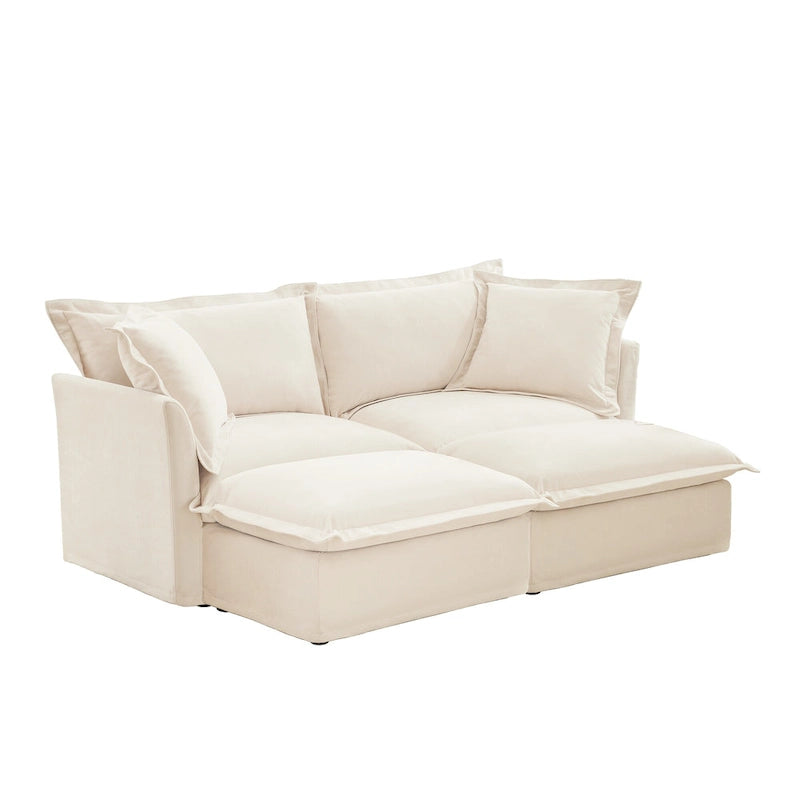 83.4 Canapé d'angle 2 places Chenille avec Ottomans