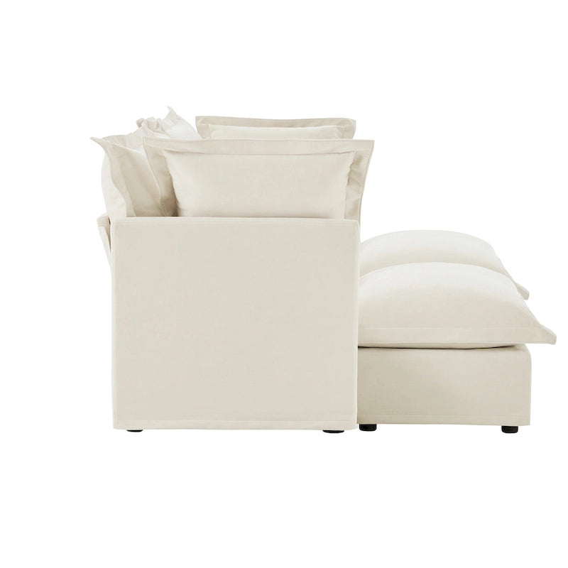 83.4 Canapé d'angle 2 places Chenille avec Ottomans