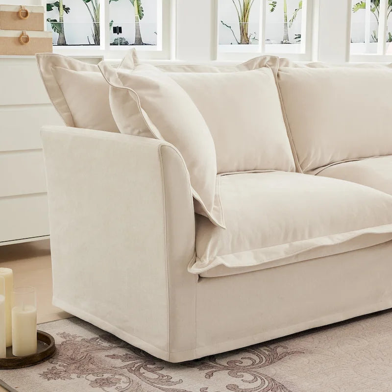 83.4 Canapé d'angle 2 places Chenille avec Ottomans