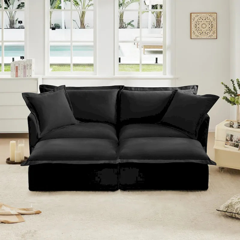 83.4 Canapé d'angle 2 places Chenille avec Ottomans