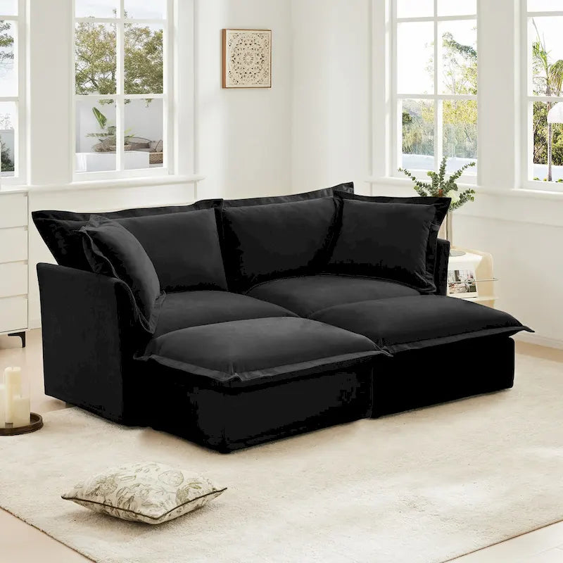 83.4 Canapé d'angle 2 places Chenille avec Ottomans