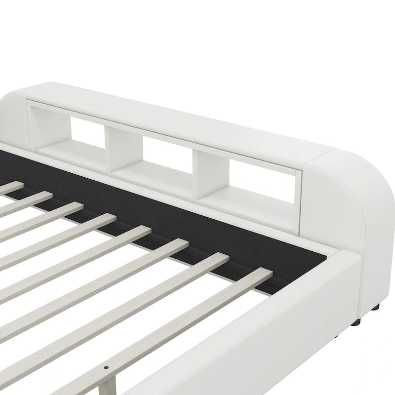 Cadre de lit plateforme en cuir PU avec table de chevet multimédia