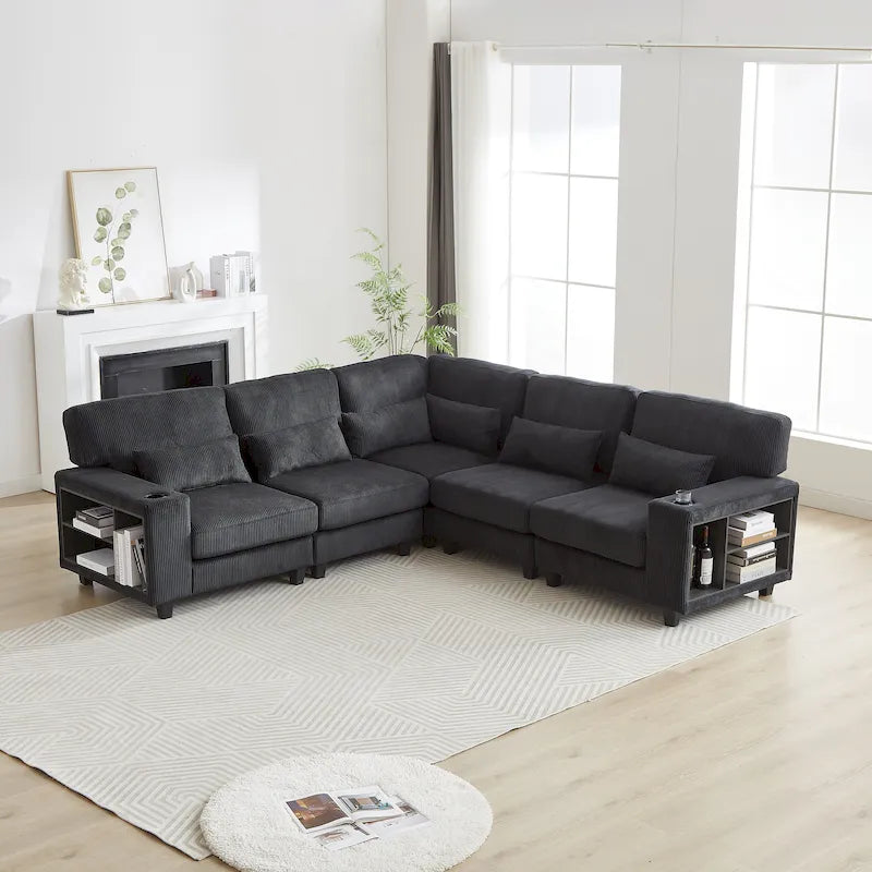 102,75 Canapé modulable d'angle en velours côtelé avec rangement