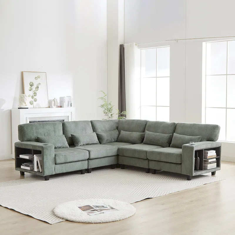 102,75 Canapé modulable d'angle en velours côtelé avec rangement