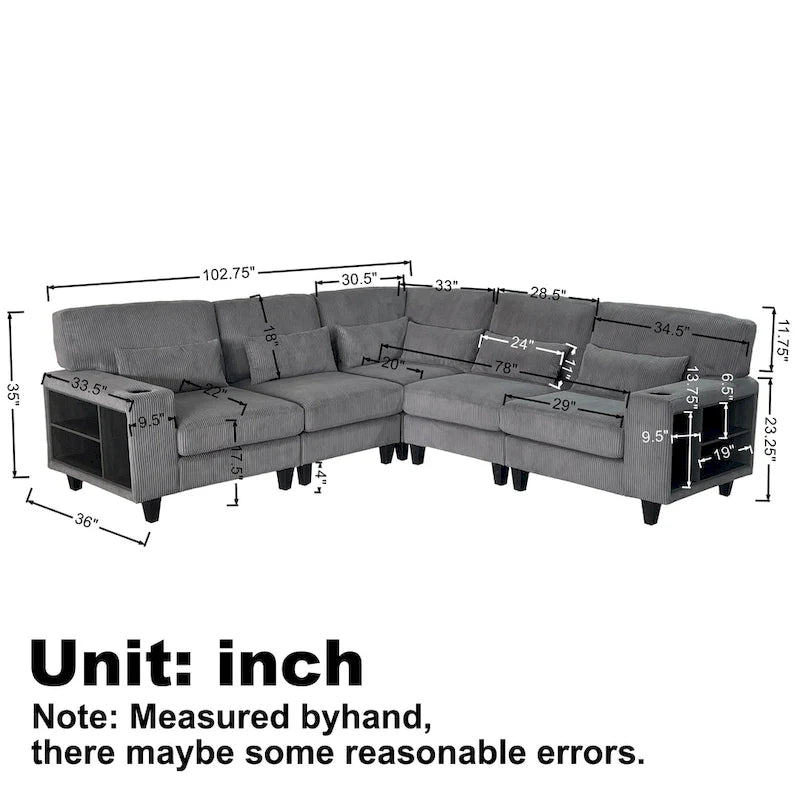 102,75 Canapé modulable d'angle en velours côtelé avec rangement
