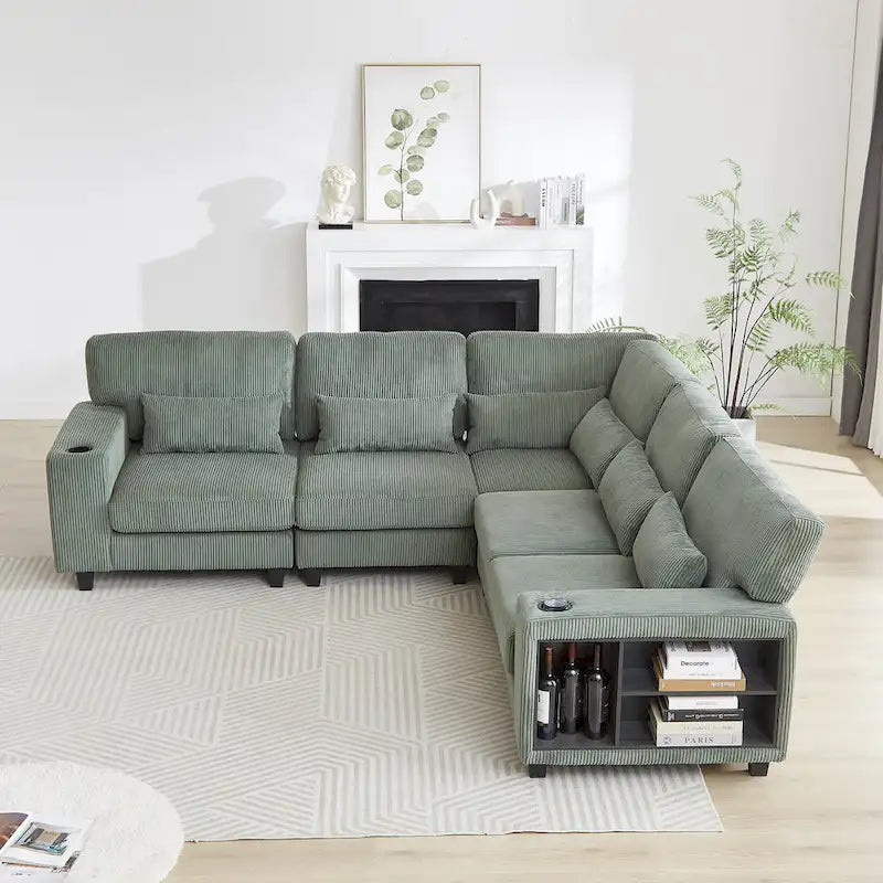 102,75 Canapé modulable d'angle en velours côtelé avec rangement