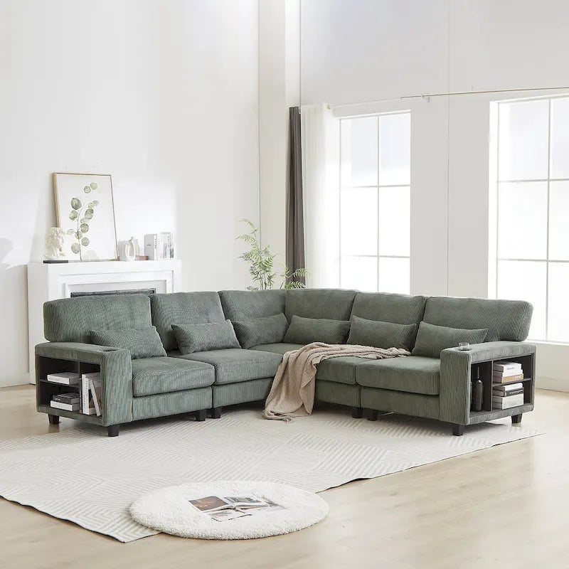 102,75 Canapé modulable d'angle en velours côtelé avec rangement