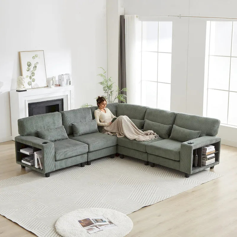 102,75 Canapé modulable d'angle en velours côtelé avec rangement