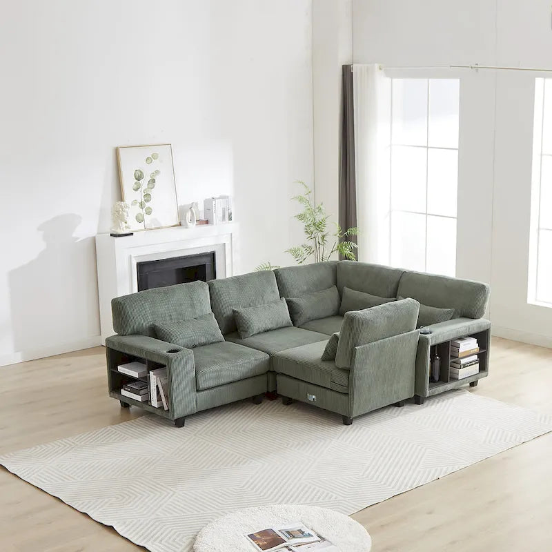 102,75 Canapé modulable d'angle en velours côtelé avec rangement
