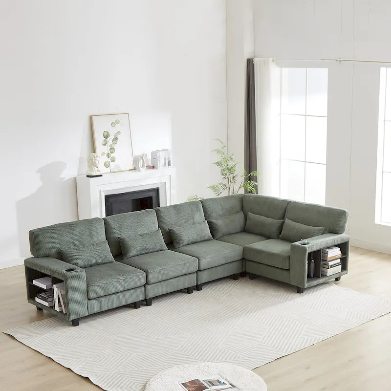 102,75 Canapé modulable d'angle en velours côtelé avec rangement