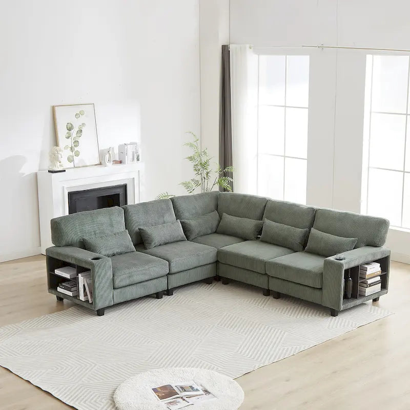 102,75 Canapé modulable d'angle en velours côtelé avec rangement