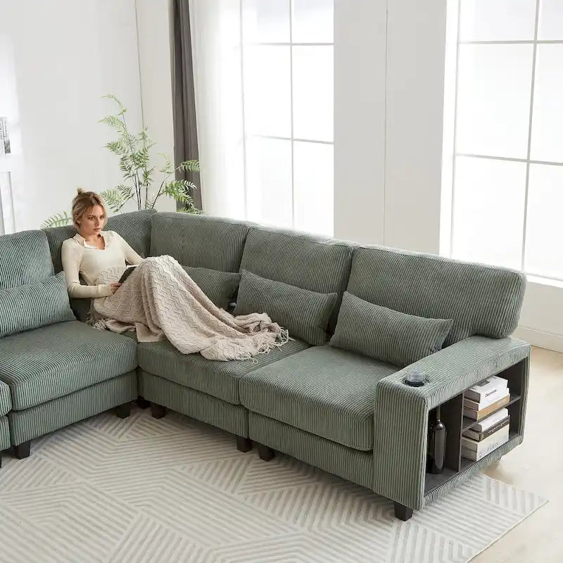 102,75 Canapé modulable d'angle en velours côtelé avec rangement