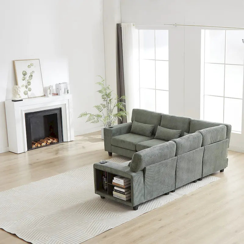 102,75 Canapé modulable d'angle en velours côtelé avec rangement