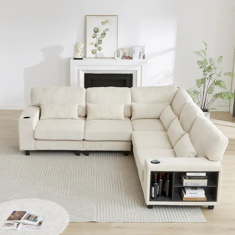 102,75 Canapé modulable d'angle en velours côtelé avec rangement