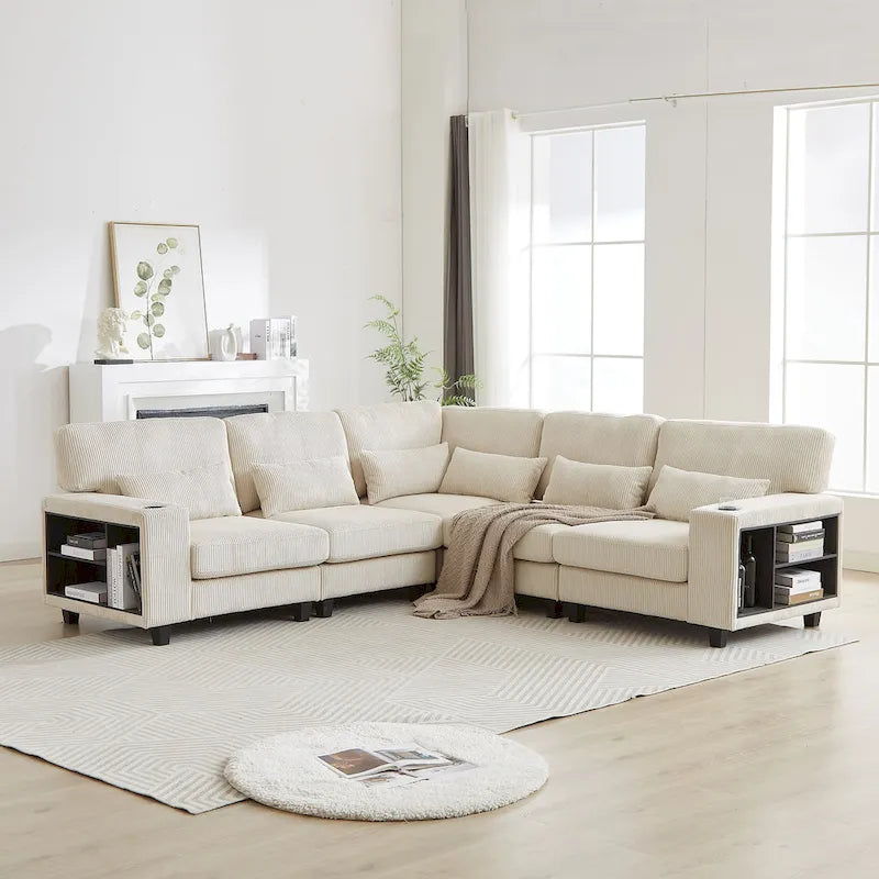 102,75 Canapé modulable d'angle en velours côtelé avec rangement