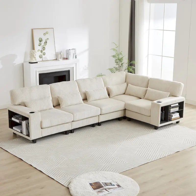 102,75 Canapé modulable d'angle en velours côtelé avec rangement