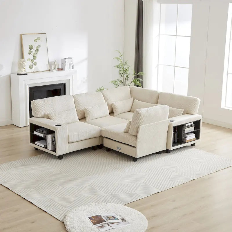 102,75 Canapé modulable d'angle en velours côtelé avec rangement