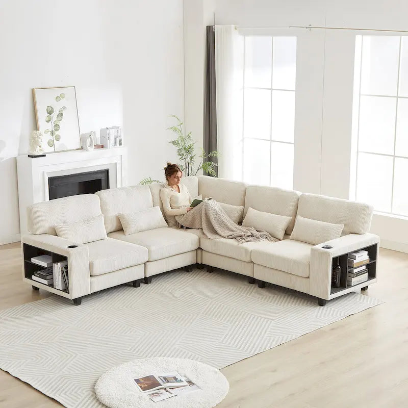 102,75 Canapé modulable d'angle en velours côtelé avec rangement