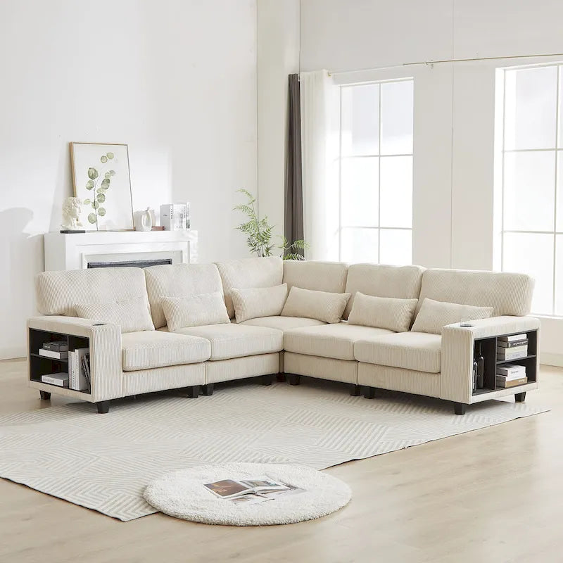 102,75 Canapé modulable d'angle en velours côtelé avec rangement