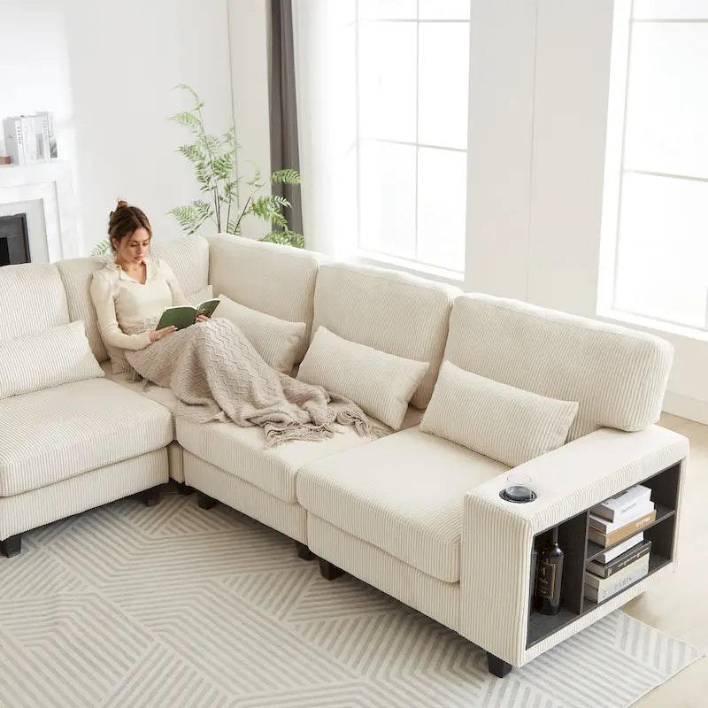 102,75 Canapé modulable d'angle en velours côtelé avec rangement