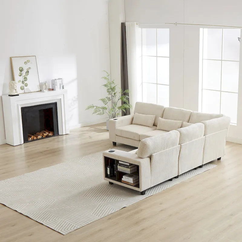102,75 Canapé modulable d'angle en velours côtelé avec rangement