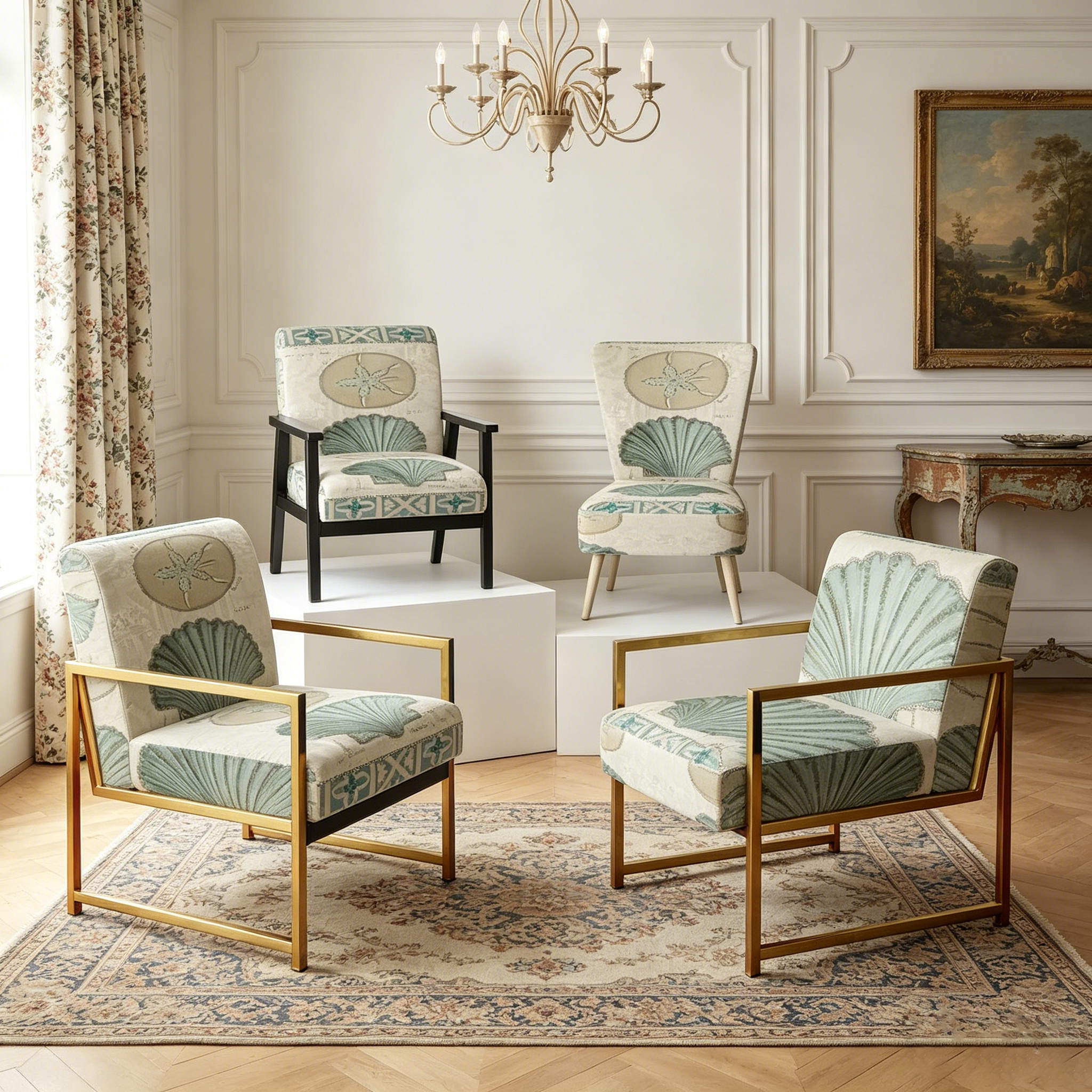 Fauteuil d'appoint nautique et côtier rembourré Seastar et Blue Sea Shell II - Fauteuil avec accoudoirs