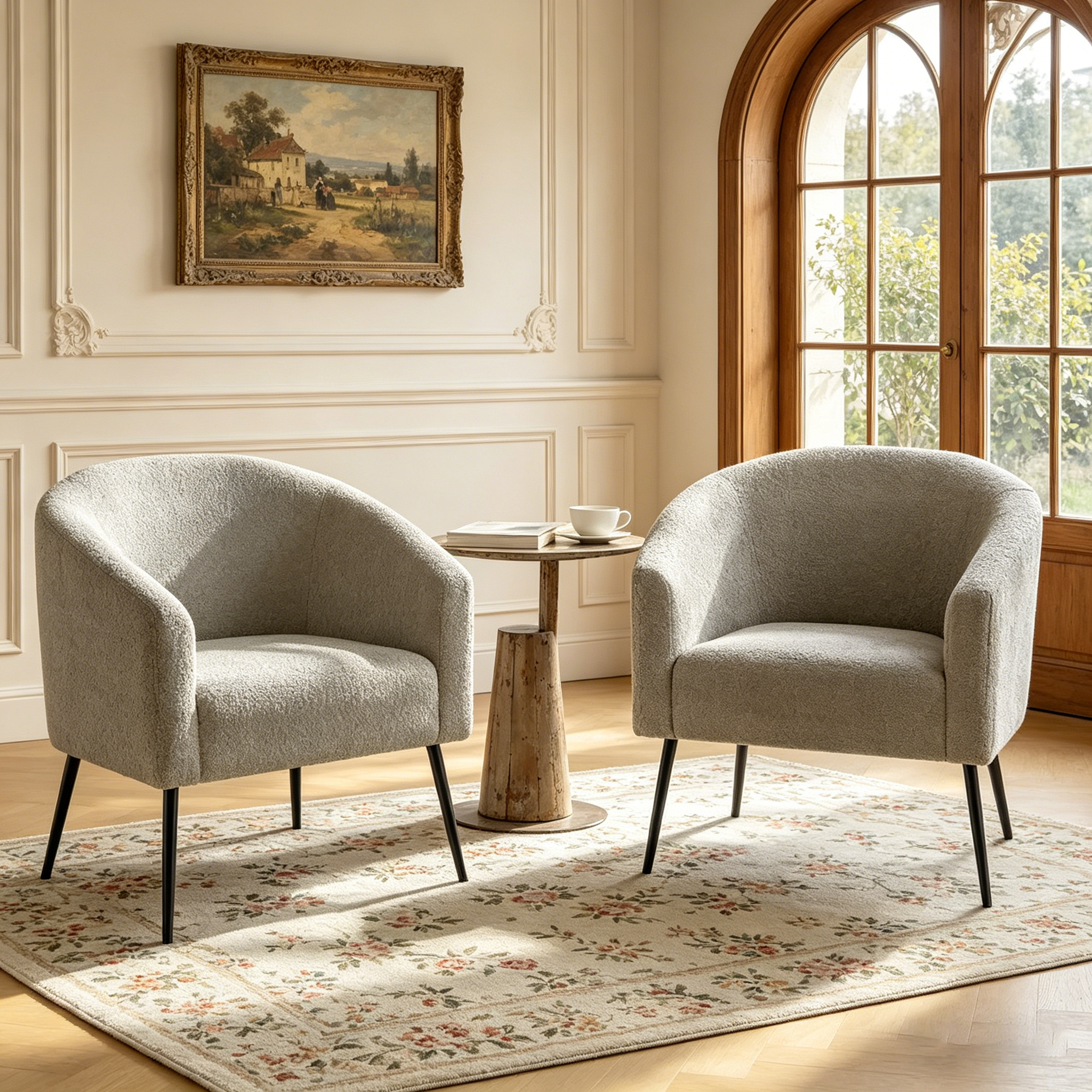 Fauteuils modernes en bouclette (avec pieds en métal) — Lot de 2