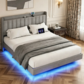 Cadre de lit flottant moderne rembourré avec lumières LED