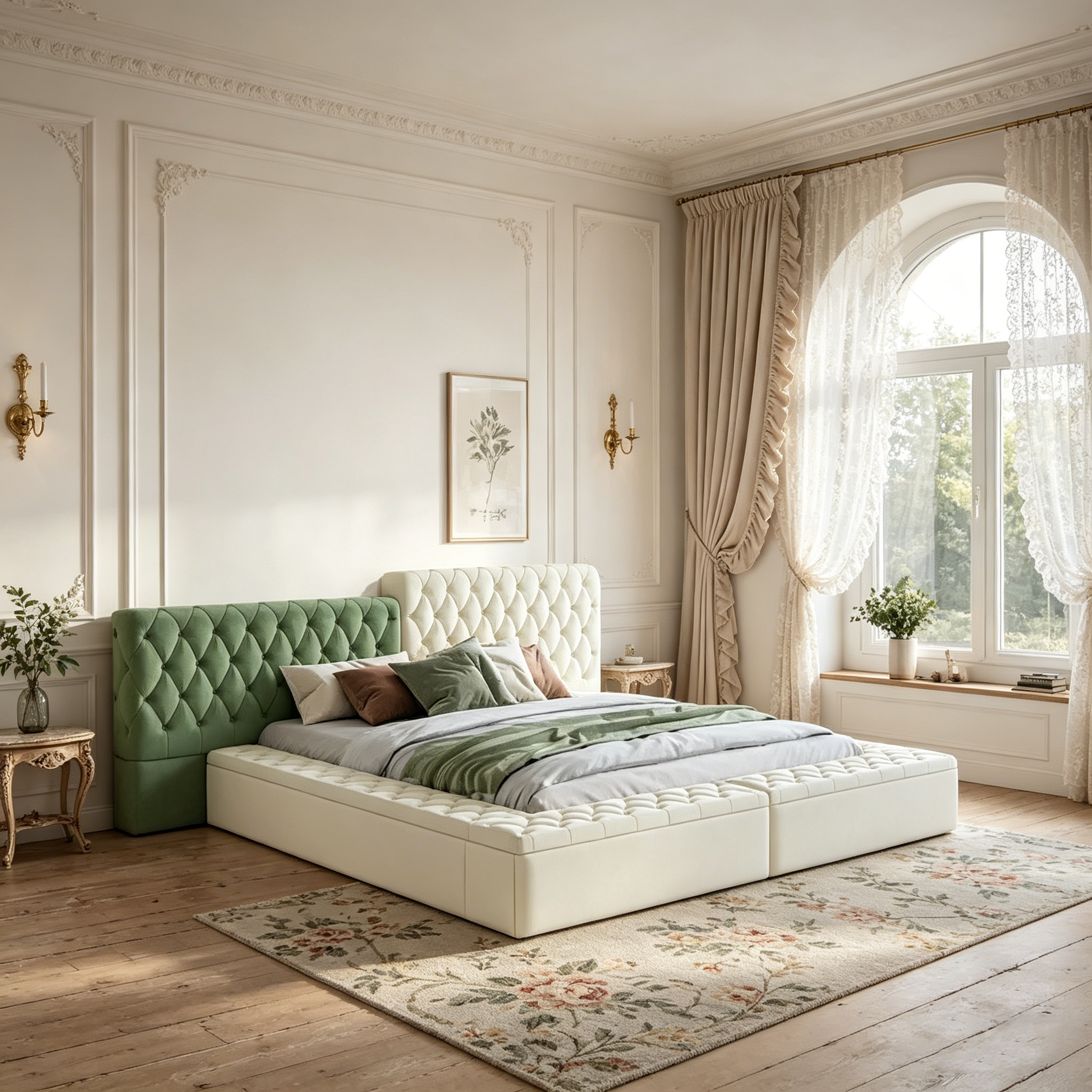 Lit King Size Rembourré avec Compartiments de Rangement et Pied de Lit
