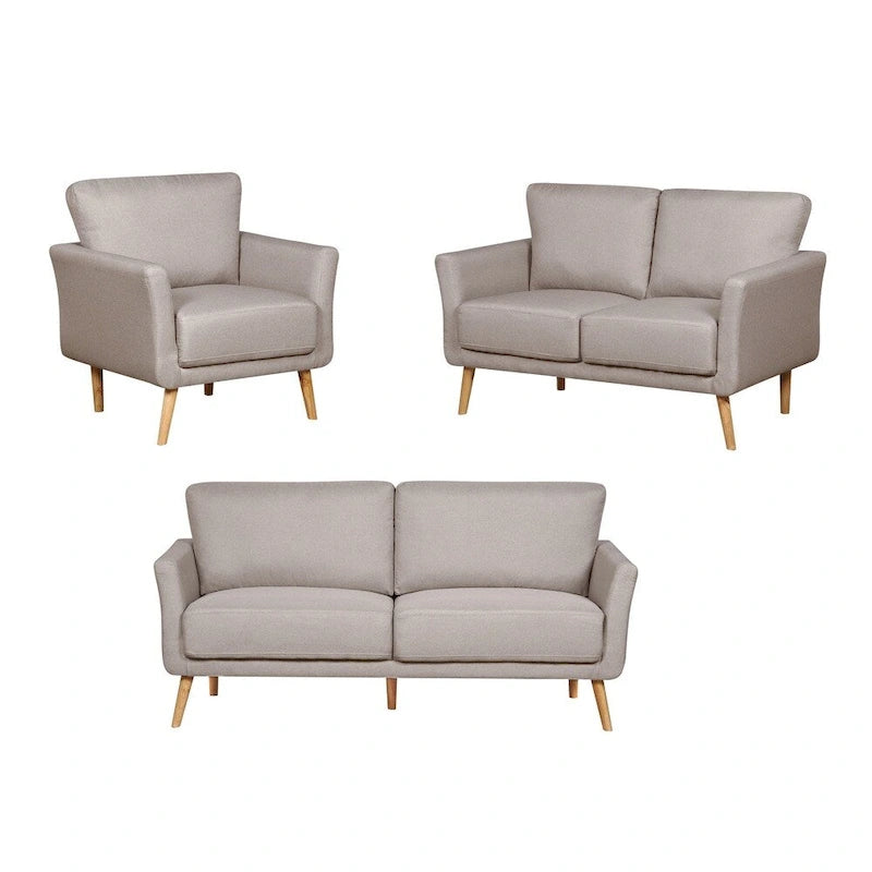 Ensemble de salon 3 pièces : canapé, causeuse et fauteuil en tissu de lin