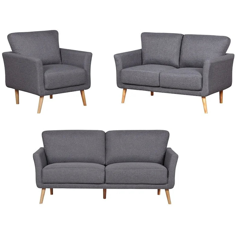 Ensemble de salon 3 pièces : canapé, causeuse et fauteuil en tissu de lin