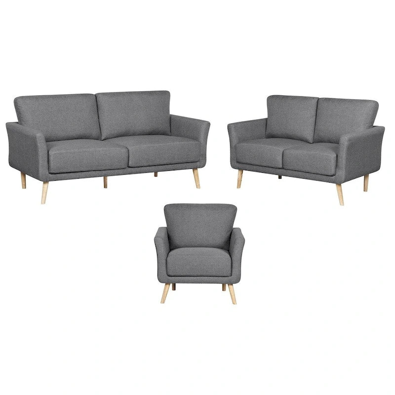 Ensemble de salon 3 pièces : canapé, causeuse et fauteuil en tissu de lin