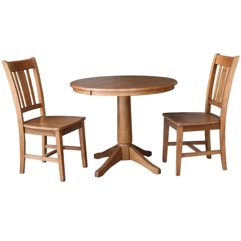 Table de salle à manger extensible ronde en bois massif de 36 po avec 2 chaises de salle à manger